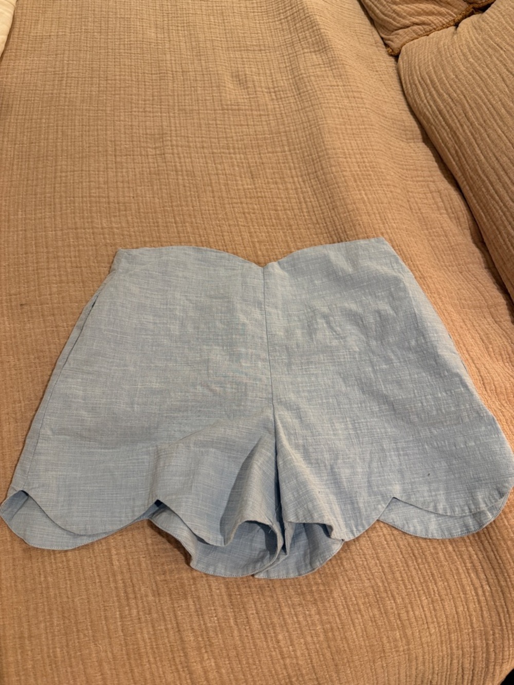 Aqua Light Blue Scalloped Hem Women’s Shorts